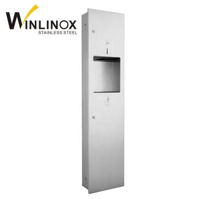 China Sustainable 2 In 1 Embedded 304 Stainless Steel Waste Bin Paper Towel Dispenser for sale