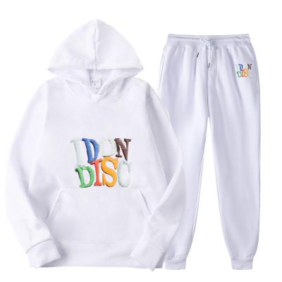 China Breathable Custom Two Piece Set Mens Hoodie Set Joggers Long Sleeve 3D Breath Print Unisex White Hoodies for sale