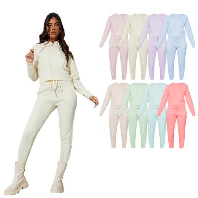 China Breathable casual plus size 2021 long sleeve drop sets pants sweatsuit tracksuit women two piece set for sale