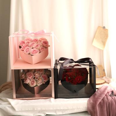 China Handmade Luxury Romantic Place Surprise Rose Acrylic Black Pink Cardboard Gift Paper Flower Boxes Packaging For Women for sale