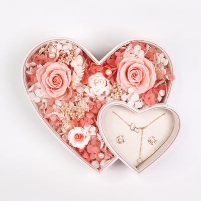 China Recyclable New Arrival Soft Flannel Lined High Quality PU Leather Plastic Gift Box Flower Heart Shaped Box for sale