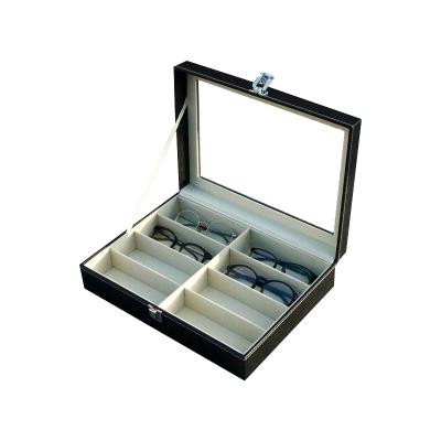 China Glasses Packing Hot Selling Black Luxury Clear Window 8 Slots PU Leather Sunglasses Eyewear Storage Box for sale