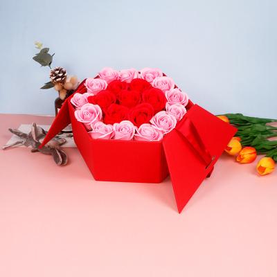 China Handmade Custom Logo Hexagon Red Cardboard Paper Flower Gift Box Packaging with Ribbon for sale