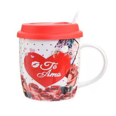 China 2021 Viable Logo Made Red Heart Creative Custom Ceramic Water Mug Set For Valentine's Day for sale