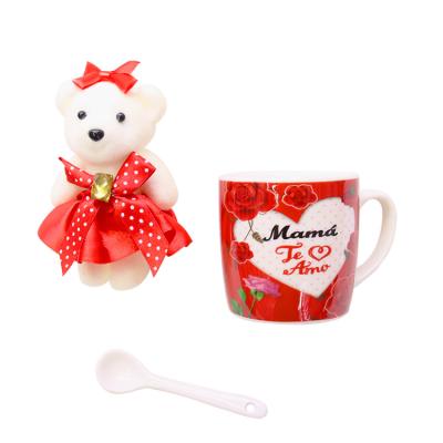 China Cheap Cup + Spoon + Plush Toy Spanish Bulk With Plush Toy And Spoon Cup Ceramic Gift Set For Mom for sale