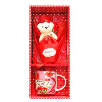 China Flower Mug + Spoon + Soap Bag Gift Box Cheap Bulk Ceramic Mug Gift Mothers Day Amazon Hot Selling for sale