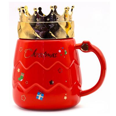 China Christmas Viable Gift Three-Dimensional Wave Printing Coffee Mug Mugs Crown Cup Cover Gold Plated Mugs for sale