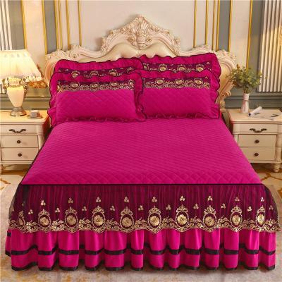 China Nondisposable Luxury Beauty Velvet Bedding Bed Skirt and Pillowcases Cotton Queen Size Sheet Set for sale