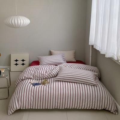 China Nondisposable Red Striped Bedding Set, Twin Size Bed Cotton Plain Printed Comforter Cover Sheet Pillowcase for sale