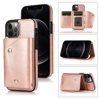 China Anti-fall PU Button Closure Kickstand Cover Shockproof Wallet Case With Credit Card Holder For iPhone Wallet Case Leather for sale