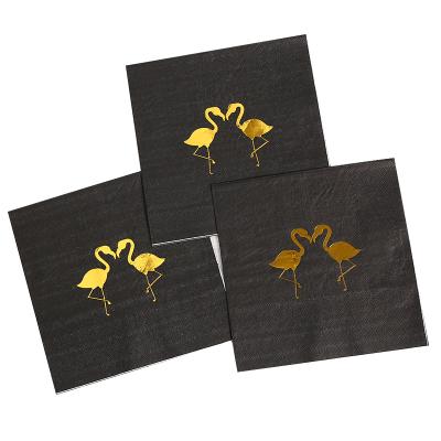 China Flamingo Printed Black Gold Foil Printing Birthday Party Tableware Disposable Paper Napkins for sale