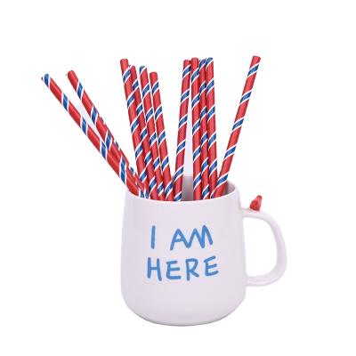 China Disposable Popular Creative Red And Blue Stripe Printing Paper Straws Eco - Friendly for sale