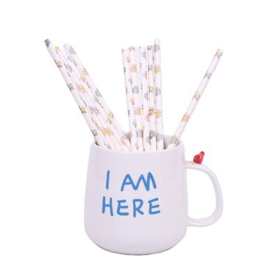 China Wholesale Cheap Disposable Flower Milk Tea Fresh Printing Paper Straws for sale