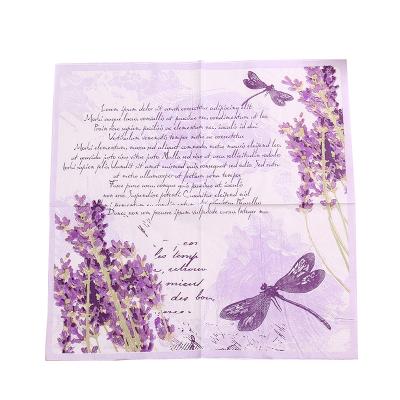 China Factory direct sales purple flower patterns printed custom printed hotel disposable paper napkins for restaurants for sale