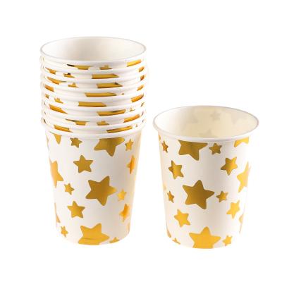 China Hot Sale Disposable Biodegradable Embossing Bronzing Dot Stars Cold Drink Disposable Juice Paper Cup for sale