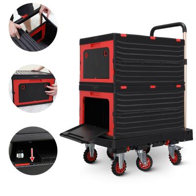 China Folding Collapsible Plastic Trolley With Bracket Folding Plastic Hand Truck Cart Warehouse Trolley Trolley for sale