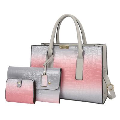 China Wholesale 3PCs Women Handbags Large Capacity Gradient Handbag Fashionable Women Handbags 2021 Set Border High Quality New for sale