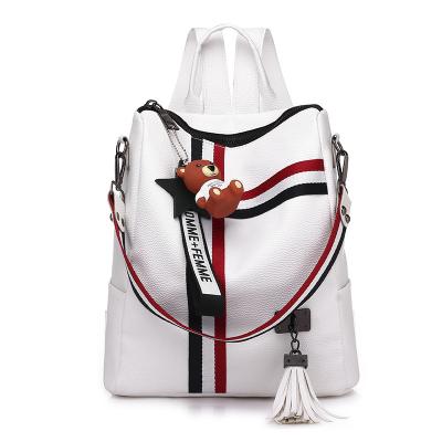 China Wholesale Waterproof Single-shoulder Backpack With Ribbon Hanging Women's Contrast Color PU Bag Fashion College Schoolbag Leisure Backpack for sale