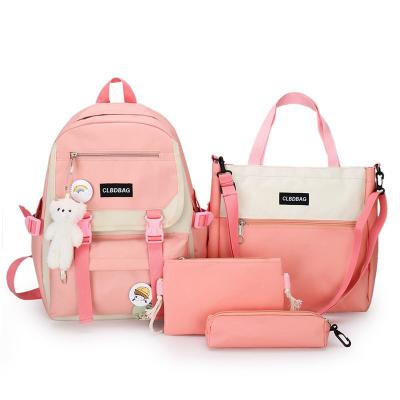 China Wholesale high quality women's backpack high quality women's high school girls' canvas bag Harajuku style college style girls' four-piece backpack for sale