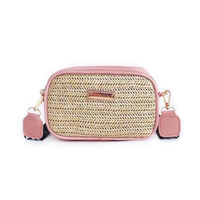 China 2021 Fashion High Quality New Wholesale Straw PU Shoulder Bag Canvas Cross - Body Bag Small Square Straw Bag Beach for sale