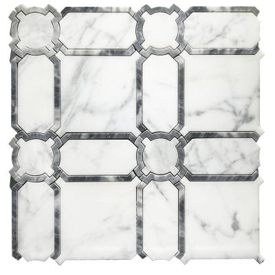 China 2022 Factory Price Modern Hot Sale Kitchen Colorize Back Splatter Design White With Gray Color Marble Mosaic for sale