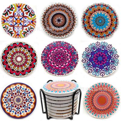 China Mandala Style Set Customizable High Quality Viable Water Absorption Heat Insulation Ceramic Coaster Set 8 for sale