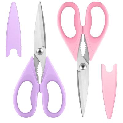 China Intense Kitchen 2 Pcs Stainless Steel Shears Poultry Fish Chicken Bone Universal Plastic Handle Kitchen Scissors With Cover for sale