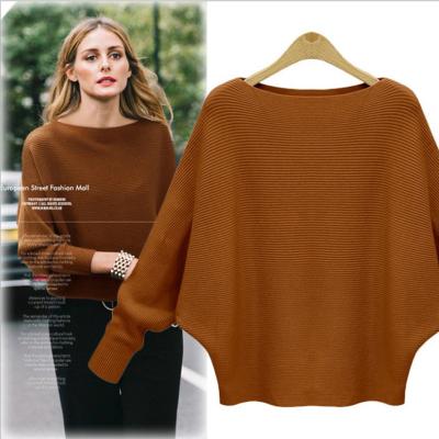 China Breathable Loose Loose Jumper Drop Shoulder Long Batwing Sleeve Knitted Casual Pullover Sweater Women for sale