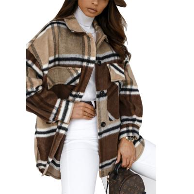 China Breathable Patch Pocket Plus Size Midi Length Color Check Plaid Loose Coat Jacket With Button Women Casual for sale