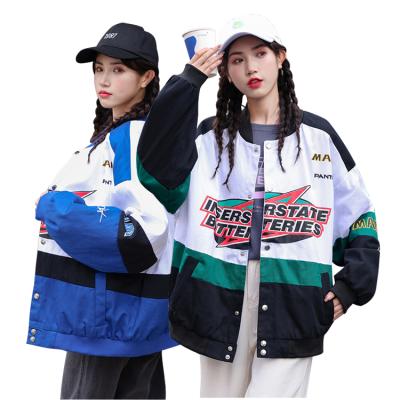 China Oversized Green Blue Women Waterproof Casual Hip Hop Logo Print Baseball Bomber Racer Jacket Coat for sale