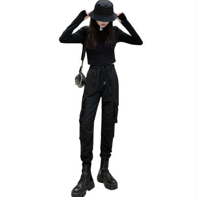 China Hip Hop Streetwear 3D Anti-Static Loose Black Pockets Wide Leg Logo Cargo Pants Women Casual Custom Made for sale