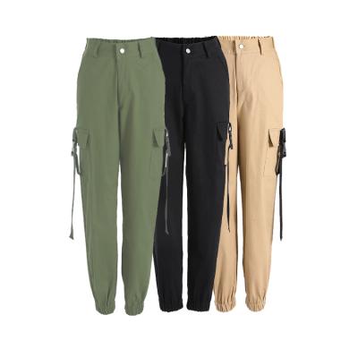 China Anti-Static Elastic Band Hip Hop Streetwear Stripe Pocket Oversized Loose Right Side Cargo Pants Casual Women for sale