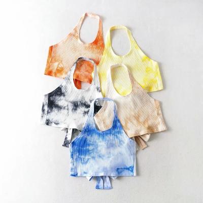 China Women Superior Hip Hop Casual Rib Knit Backless Color Tie Back Tie Dye High Quality Halter Top Knot QUICK DRY for sale