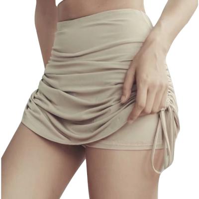 China Breathable Side Drawstrings Ruched Bodycon Cotton Slim Fitted Short Mini Skirt With Liner Women Casual Desginer for sale