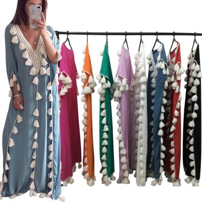 China One Size 8 Colors Patchwork Print Tassel Washable Decor Loose Fit Maxi Long Plus Size Women Dress for sale