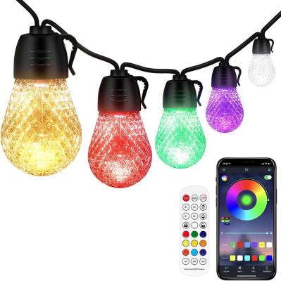 China Garden IP66 Waterproof 15 LED Light Bulbs 8 APP Scene Modes Dimmable Remote Control Outdoor String Lights for sale