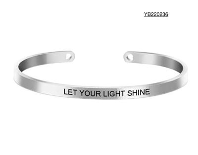 China Advanced Customization Vintage Alphabet Mosoobi Bangle Ring Bangle Silver Stainless Steel Open Bangle for sale