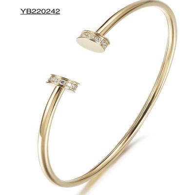 China / Classic Jewelry Round Rhinestone Inlaid Bayonet Bangle 14k Gold Stainless Steel Adjustable Bangle for sale