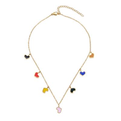 China Europe and America crystal luxury brand heart tassel necklace 14K gold stainless steel colorful pendant necklace for sale