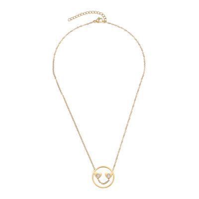 China 2022 Fashion Design Trendy Smiley Pendant Necklace 14k Gold Stainless Steel Rhinestone Embellished Necklace for sale