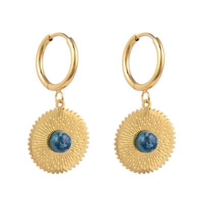 China FASHIONABLE brand noble turquoise inlaid sunflower ear drops 14k gold stainless steel earrings for lover gift for sale