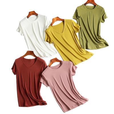 China Anti-wrinkle summer hot sale casual fashion threaded cotton women's solid color comfortable quick-drying short sleeve T-shirt for sale