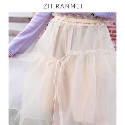 China Fashion Dry Cleaning 100% Silk Tutu High Waist Skirts Women Mesh Splicing Dance Long Chat New Cute Irregular Cake Skirts Multilayer Skirt for sale