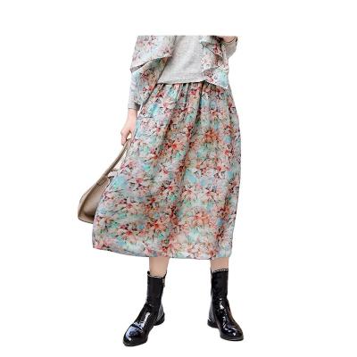 China Women's Dresses 100% Dry Cleaning Mid-Length Retro High Waist Leopard Print Satin Skirt Summer Women's Pure Silk Elastic Waist Skirt for sale