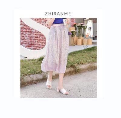 China Dry cleaning 2022 summer double layer silk soft waist skirt high slim fashion floral women's skirt for sale