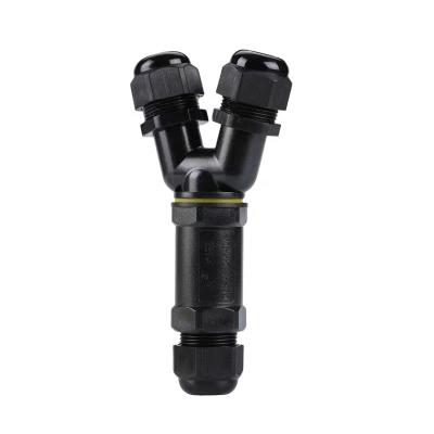 China LED light power/factory direct sales 1 power/camera connector power in 2 light y-type waterproof cable connector LED outdoor waterproof connector IP68 socket for sale