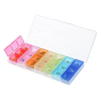 China 21 Compartments Weekly Portable Plastic Pill Box Storage INT-PB-07 Daily Pill Box for sale