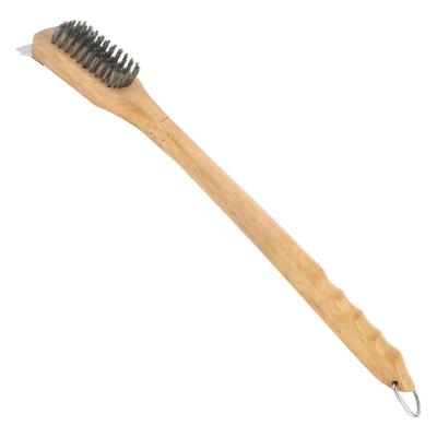 China BBQ Wood Cleaning Brush Stainless Steel Grill Accessories Easily Cleaned Wooden Grill Brush for sale