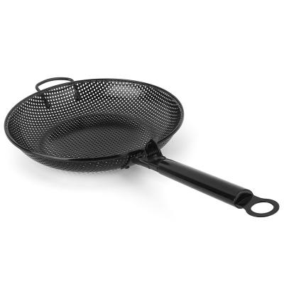 China Easily Cleaned Non Stick Liner BBQ Grilling Wok With Stainless Steel Handle For Outdoor Camping for sale