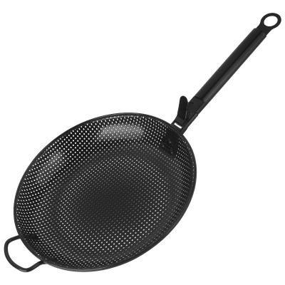 China Easily Cleaned Non Stick Round Grill Basket Stainless Steel Liner BBQ Grilling Wok with Stainless Steel Hand for Outdoor Camping for sale